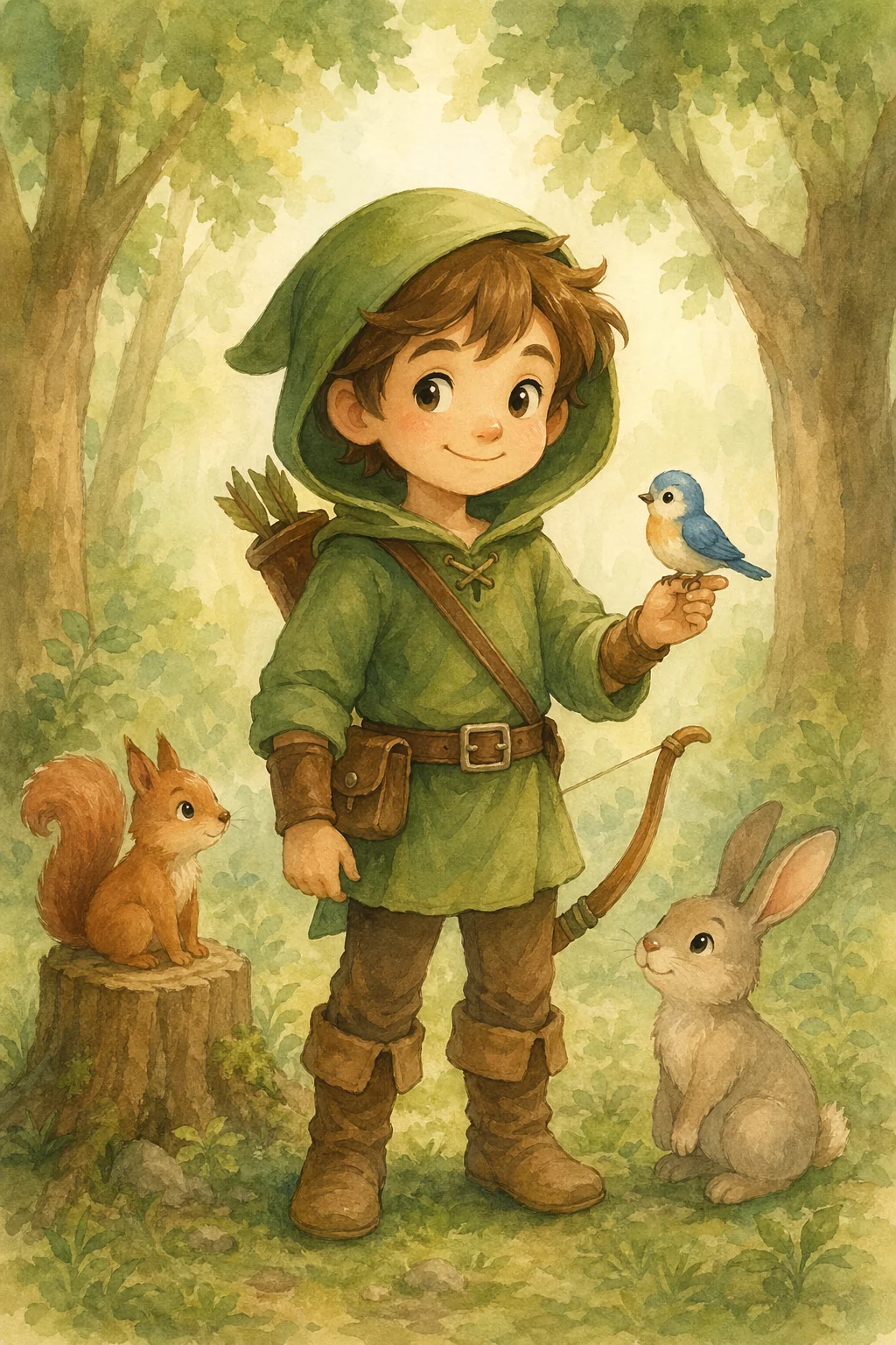 Charakter-Illustration im Kinderbuchstil, generiert aus einem einzigen Prompt