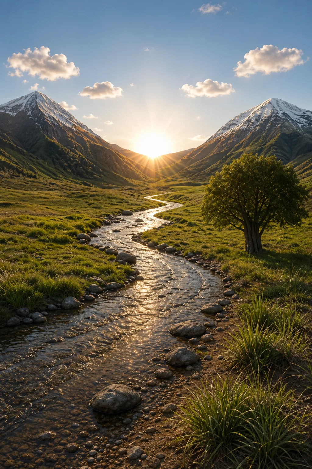 Fotorealistisches Tal, gerendert aus einer Bleistiftskizze